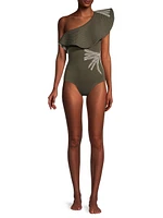 Tucan Embroidered Reversible One-Piece Swimsuit