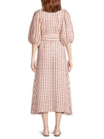 Ermita Geometric-Print Linen Wrap Midi-Dress