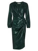 Roma Metallic Long-Sleeve Midi-Dress