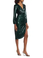 Roma Metallic Long-Sleeve Midi-Dress