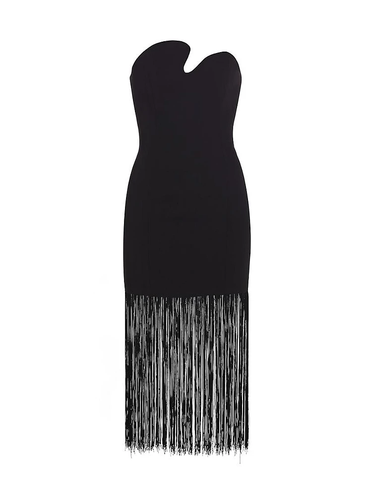 Puzzle Fringe-Trimmed Strapless Midi-Dress