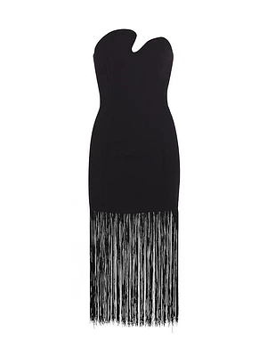 Puzzle Fringe-Trimmed Strapless Midi-Dress