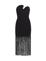 Puzzle Fringe-Trimmed Strapless Midi-Dress