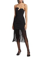 Puzzle Fringe-Trimmed Strapless Midi-Dress