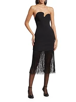 Puzzle Fringe-Trimmed Strapless Midi-Dress