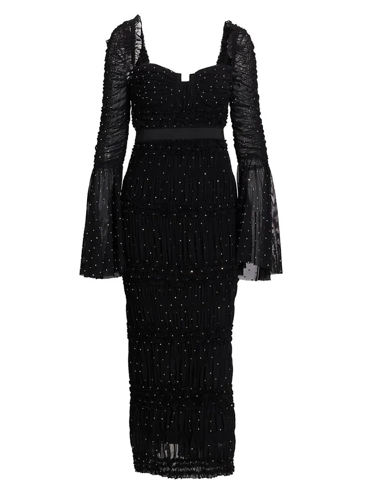 Rhinestone-Embellished Mesh Midi Dress