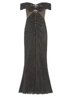 Rhinestone-Embellished Off-the-Shoulder Maxi-Dress