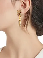 Large Clover Goldtone & Crystal Chandelier Earrings