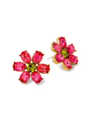 Goldtone & Crystal Glass Flower Stud Earrings