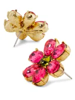 Goldtone & Crystal Glass Flower Stud Earrings