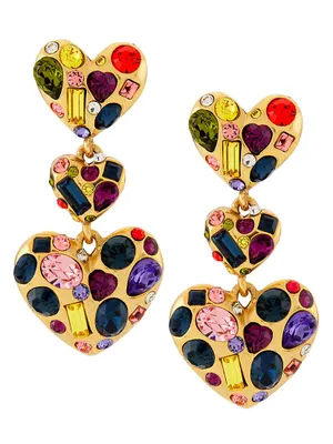Gemstone Heart Goldtone & Crystal Chandelier Earrings