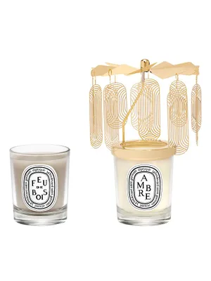 Ambre (Amber) & Feu De Bois (Firewood) Scented Candle Carousel Gift Set