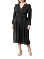 Sophie Pleated Long-Sleeve Midi-Dress