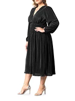 Sophie Pleated Long-Sleeve Midi-Dress