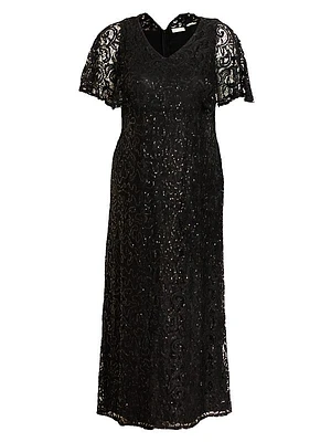 Celestial Cape-Sleeve Lace Gown