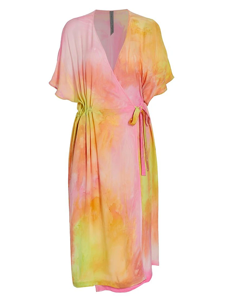 Diane Tie-Dye Silk Wrap Midi-Dress