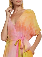 Diane Tie-Dye Silk Wrap Midi-Dress