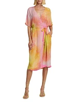 Diane Tie-Dye Silk Wrap Midi-Dress