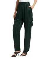 Carly Straight-Leg Satin Cargo Pants