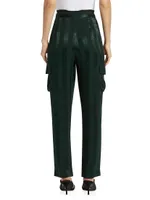 Carly Straight-Leg Satin Cargo Pants