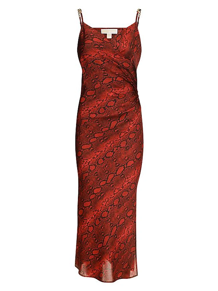 Snakeskin Surplice Midi-Dress