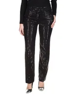 Sequin Straight-Leg Pants