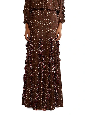 Silk Cheetah Ruffled Maxi Skirt