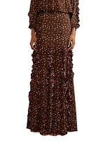 Silk Cheetah Ruffled Maxi Skirt