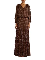 Silk Cheetah Ruffled Maxi Skirt