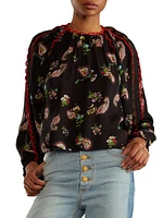 Paisley Loop-Trim Silk Blouse