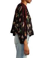 Paisley Loop-Trim Silk Blouse