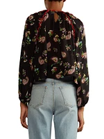 Paisley Loop-Trim Silk Blouse