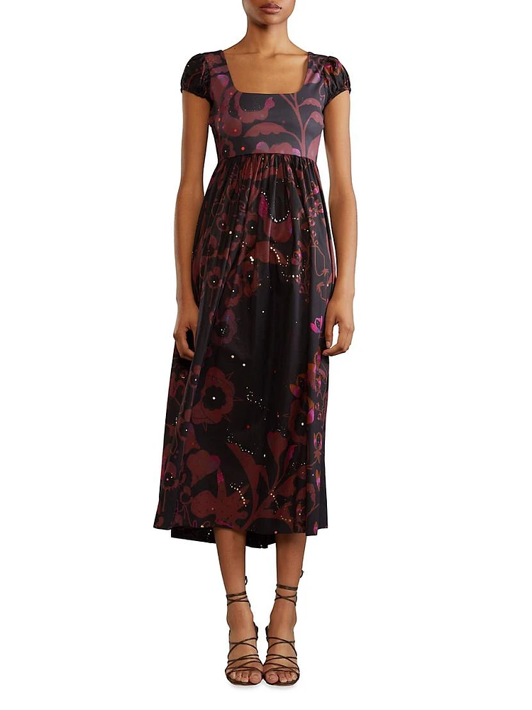 Printed Cotton-Blend Midi-Dress