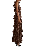 Silk Cheetah Ruffled Maxi Dress