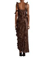 Silk Cheetah Ruffled Maxi Dress