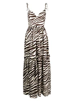 Zebra Tie-Shoudler Silk Maxi Dress