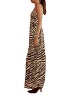 Zebra Tie-Shoudler Silk Maxi Dress