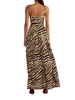 Zebra Tie-Shoudler Silk Maxi Dress