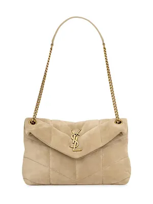 Puffer Small Shoulder Bag In Quilted Suede