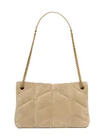 Puffer Small Shoulder Bag In Quilted Suede