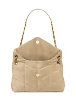 Puffer Small Shoulder Bag In Quilted Suede