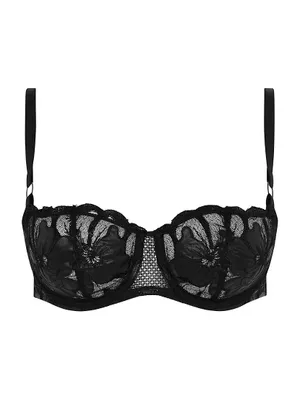 Fleurs Faux-Leather Demi Bra