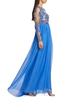 Embroidered Floral Illusion Gown