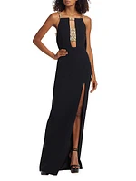 Embellished Crepe Cut-Out Gown