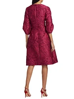 Floral Jacquard Blouson-Sleeve Minidress