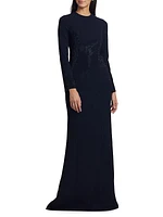 Embellished Crepe Column Gown