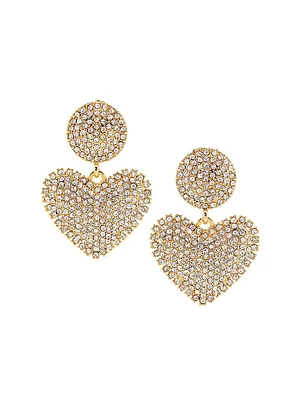 Goldtone & Crystal Heart Drop Earrings