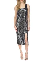 Sequin Snakeskin Midi-Dress