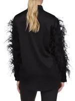 Feather-Embellished Satin Shirt