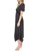 Satin Short-Sleeve Midi-Dress